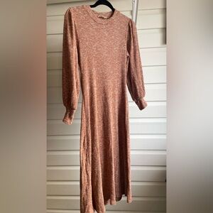 Lush Burnt Orange Ribbed Midi Dress